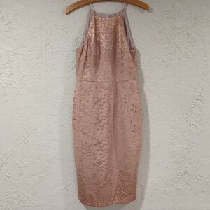 Adrianna Pappel Elegant Bluse Pink Lace Dress w Rose Gold Shimmer - Women's 6